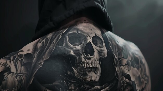 Tattooed Skull on Back of Person in Hoodie