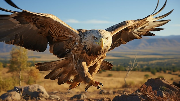 tawny eagle in flight eagle in flight bird opf prey in the blue sky The tawny eagle is a large