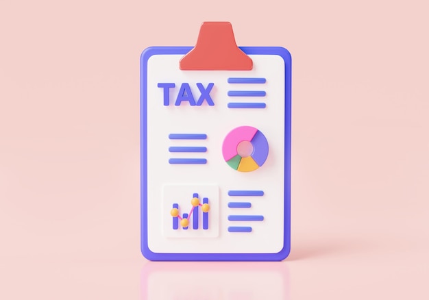 Tax financial statistics graph on clipboard paper government taxation financial management graph analytics payment and business tax concept 3d icon rendering illustration cartoon minimal style