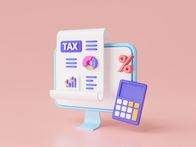 Tax payment document with calculator on pc Tax form e Payment online tax payment financial management business tax accounting budget planningTax payment concept 3d render illustration