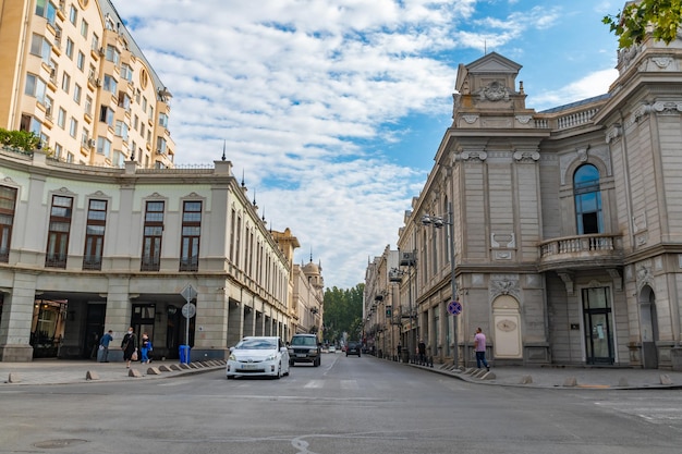 Tbilisi Georgia 18 September 2021 Old historic buildings near Marjanishvili avenue in Tbilisi