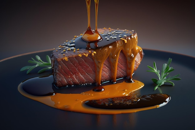 Tbone steak juicy to the point of honey Created with generative AI technology