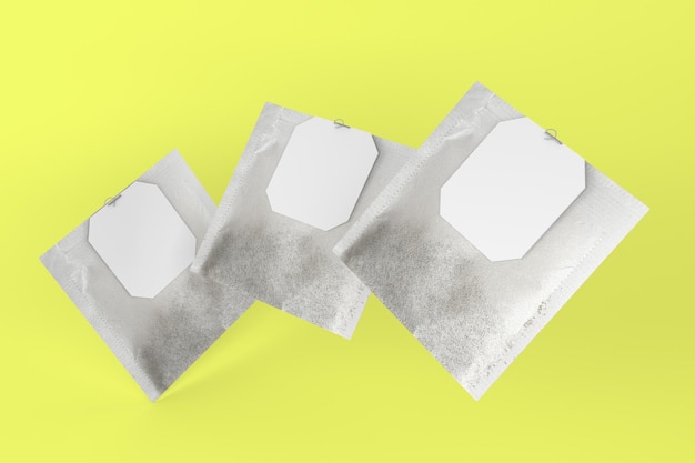 Tea Bags Right Side Isolated In Yellow Background