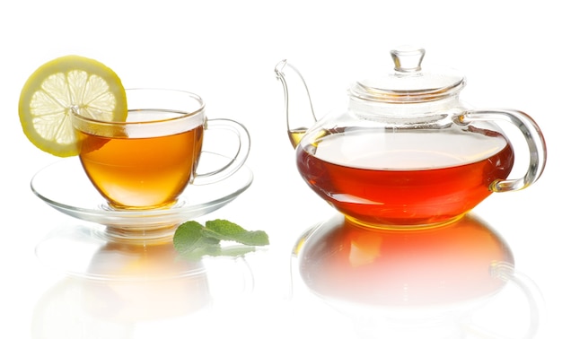 Tea being poured into glass tea cup