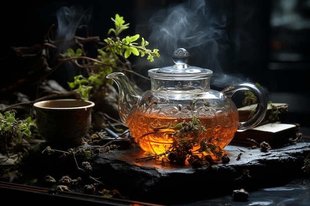 Tea A beverage obtained by brewing boiling or infusing prepared tea leaves is the dry leaves of the tea bush used to brew this drink Lemon cinnamon spoon cup of tea Generative AI