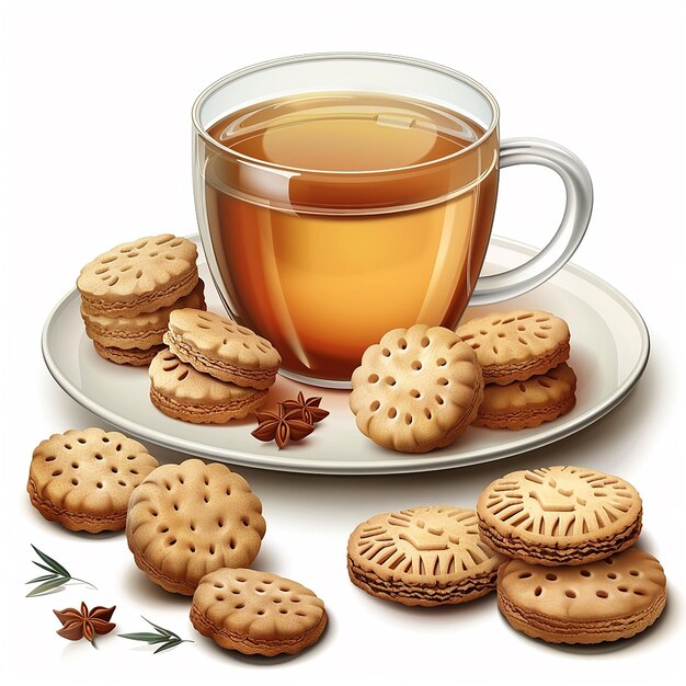 Photo tea and biscuits group vector illustration isolated on a white background