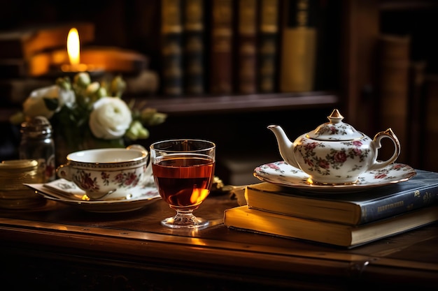 Tea and Books Relaxing Afternoon with a Good Read