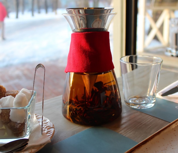 tea brewing in the glass teapot