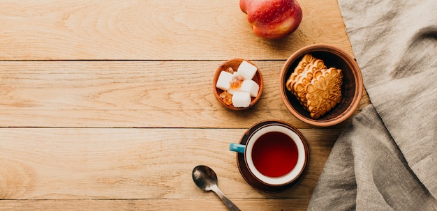 Tea and cookies on a wooden table