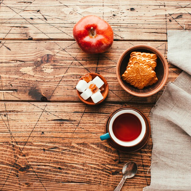 Tea and cookies on a wooden table