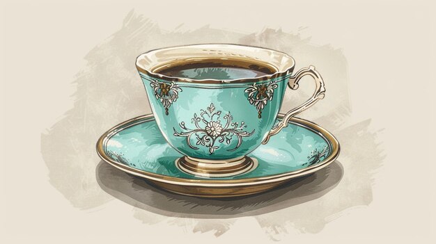 Photo a tea cup and saucer with a floral design on the side