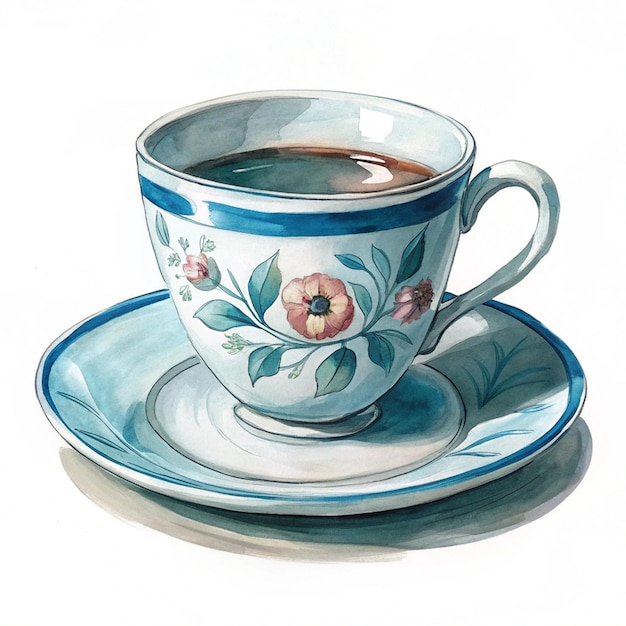 Photo a tea cup and saucer with a floral pattern on it