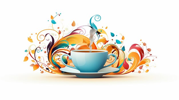 Tea Cup Vector Sticker Elegant Drinkware Graphic on White Background