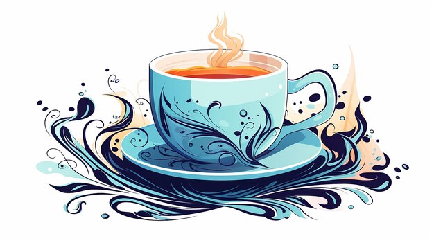 Tea Cup Vector Sticker Elegant Drinkware Graphic on White Background