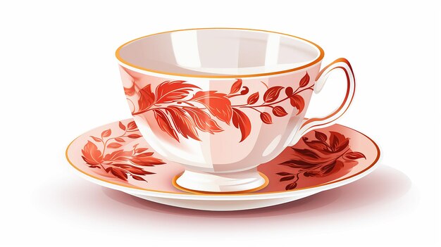 Tea Cup Vector Sticker Elegant Drinkware Graphic on White Background