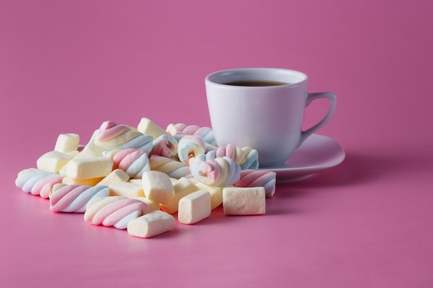 Tea cup with colored marshmallow