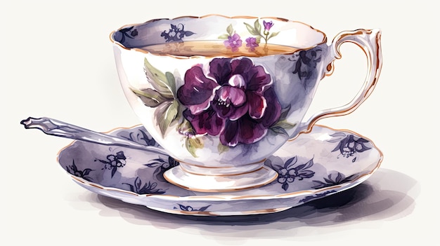 A tea cup with a flower design on it