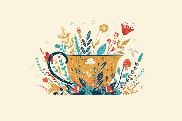 a tea cup with flowers and the words quot the word quot on it