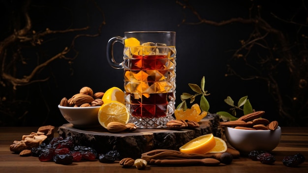 Tea Glass with Different Dried Fruits and