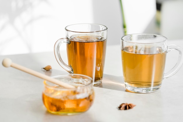 Tea in glasses with honey