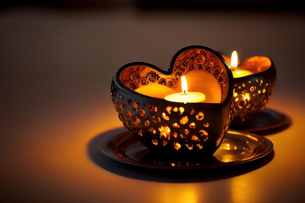 Tea Light Candles On Table For Romantic