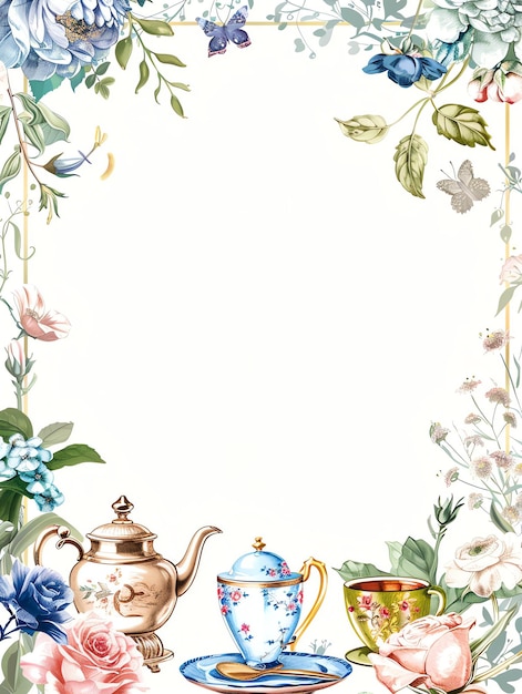 Photo tea party theme illustration