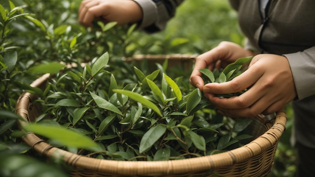 tea plant nature agriculture basket harvest plantation crop farm field leaf green rural