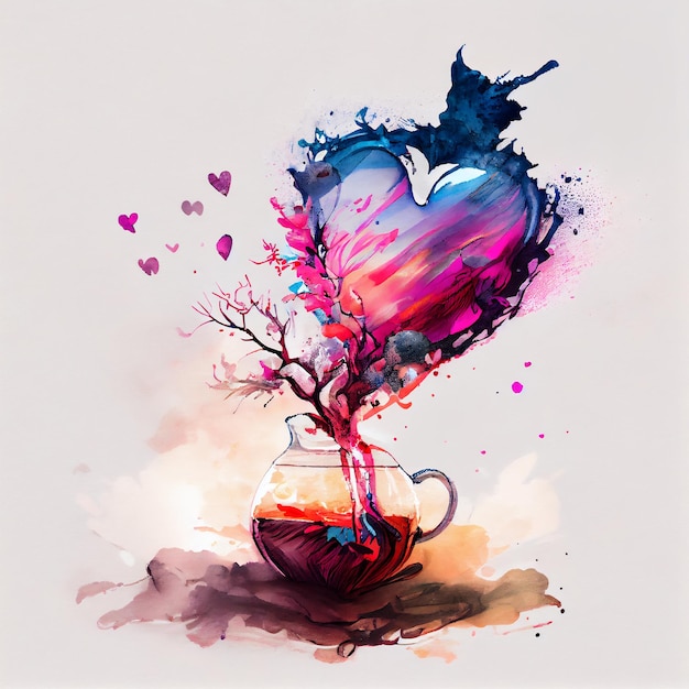 Tea pot with abstract heart steam