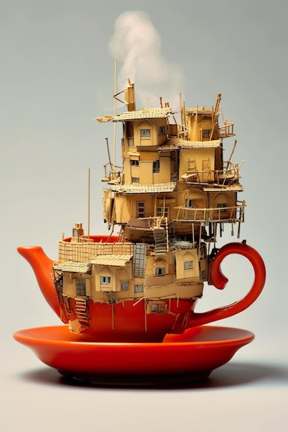 A tea pot with a house on top of it generative ai image