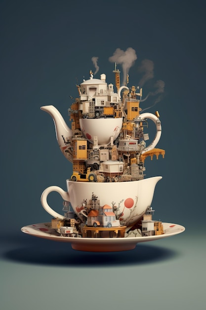 A tea pot with a tea pot on top of it Generative AI image