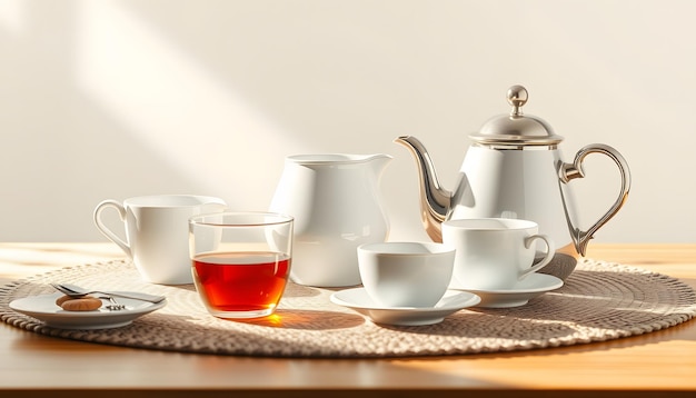 Photo the tea set on a table isolated with white highlights