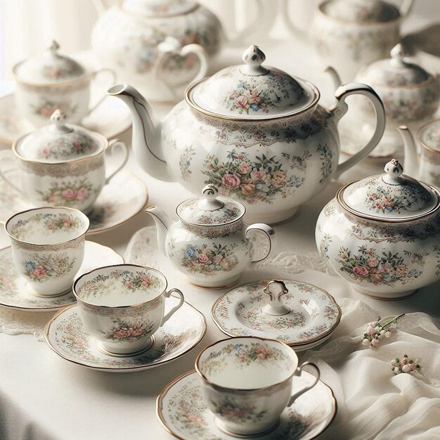 Photo tea set on white background