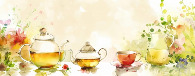 Tea Theme Concept Watercolor Background