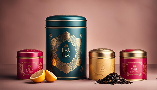 Photo tea tin jars mockup