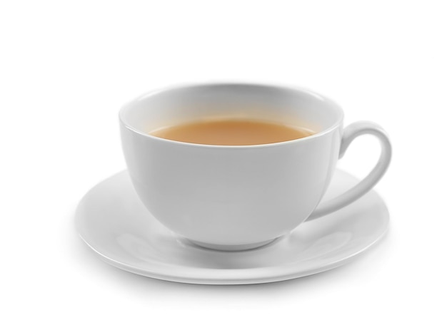 Tea with milk on white background