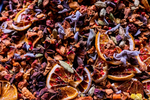 Tea with pieces of dried fruit