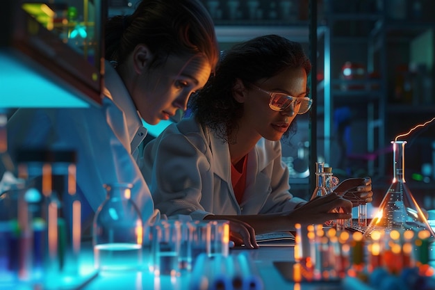 Teacher assisting with a science fair project