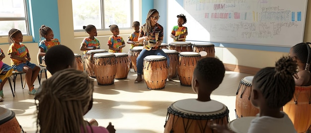 Teacher Demonstrating a Complex Drumming Rhythm