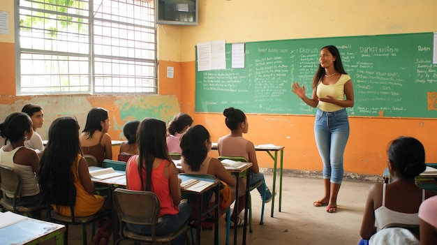 teacher in front of a classroom imparting knowledge with passion and enthusiasm