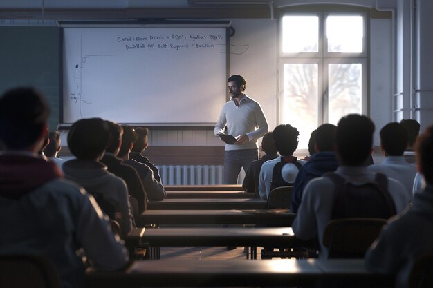 Teacher giving presentation to students