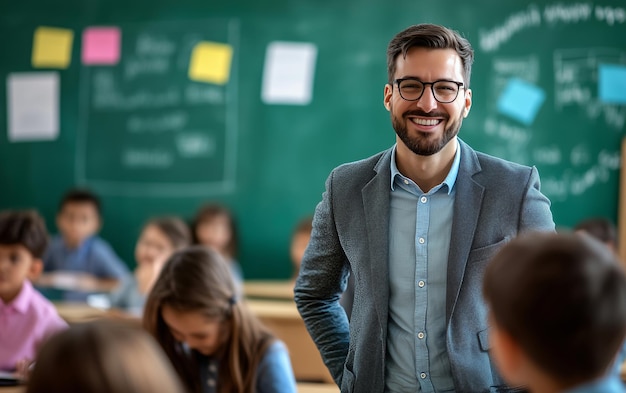 Photo a teacher inspiring students in a vibrant classroom