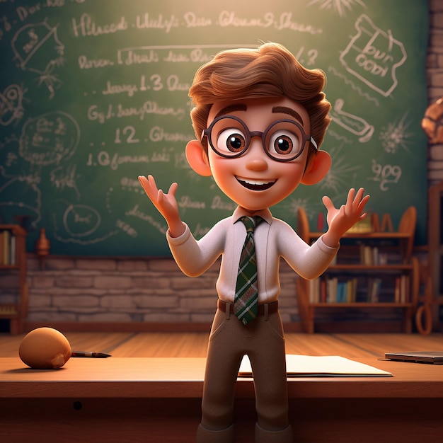 teacher is teaching at school cartoon illustration school concept generated ai