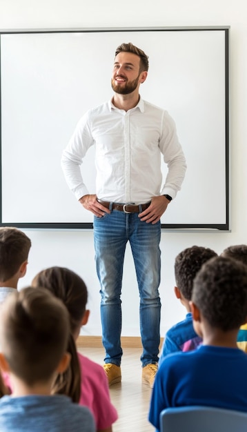 Teacher Standing in Front of Whiteboard