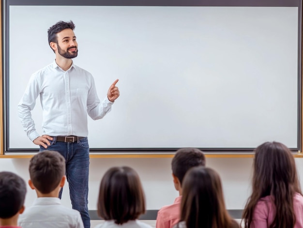 Teacher Standing in Front of Whiteboard