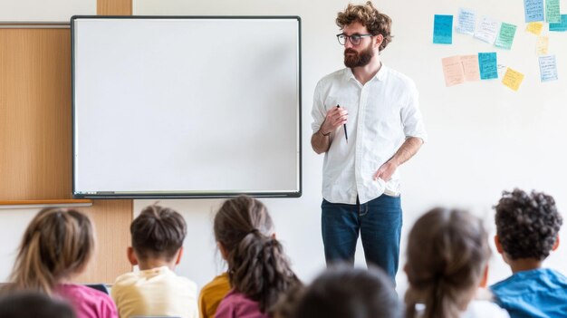 Teacher Standing in Front of Whiteboard