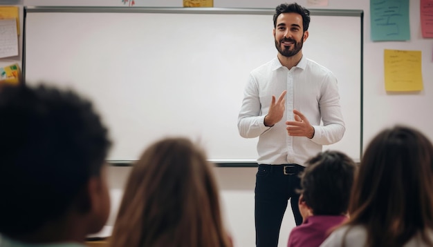 Teacher Standing in Front of Whiteboard