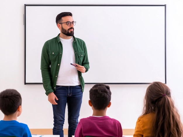 Teacher Standing in Front of Whiteboard