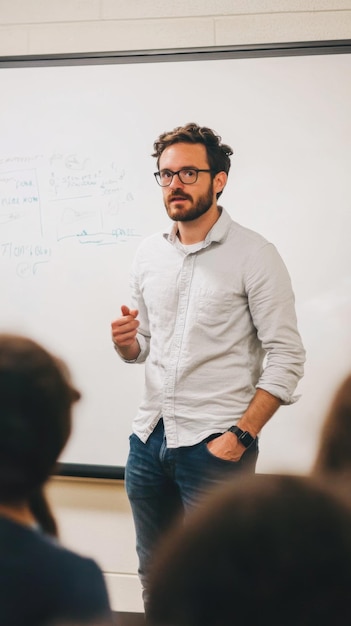 Teacher Standing in Front of Whiteboard