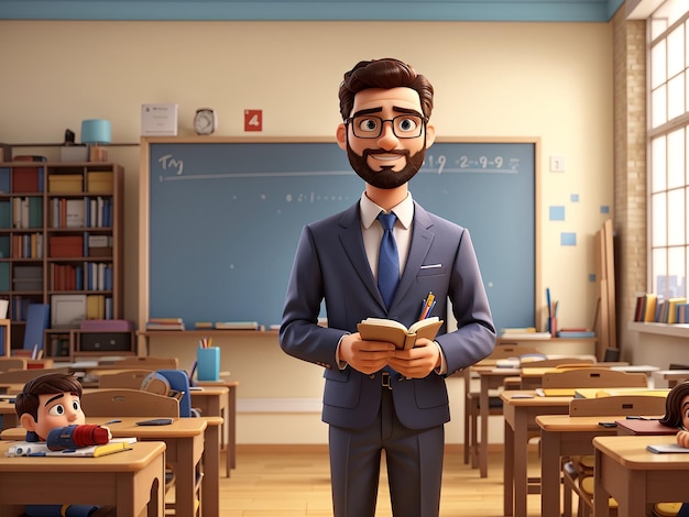 a teacher stands in front of classroom