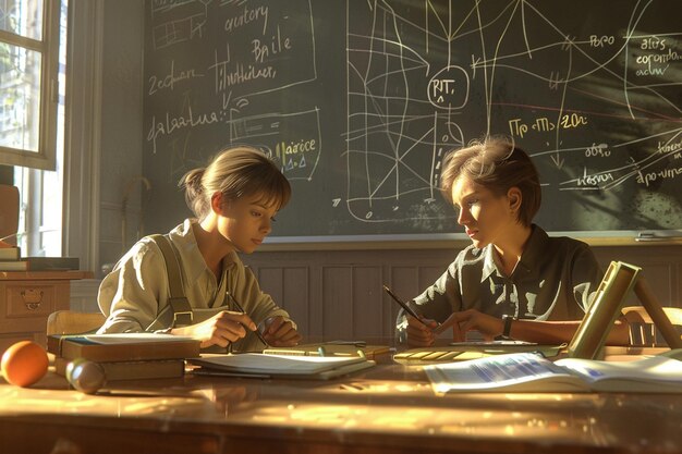 Teacher and student having algebra lesson